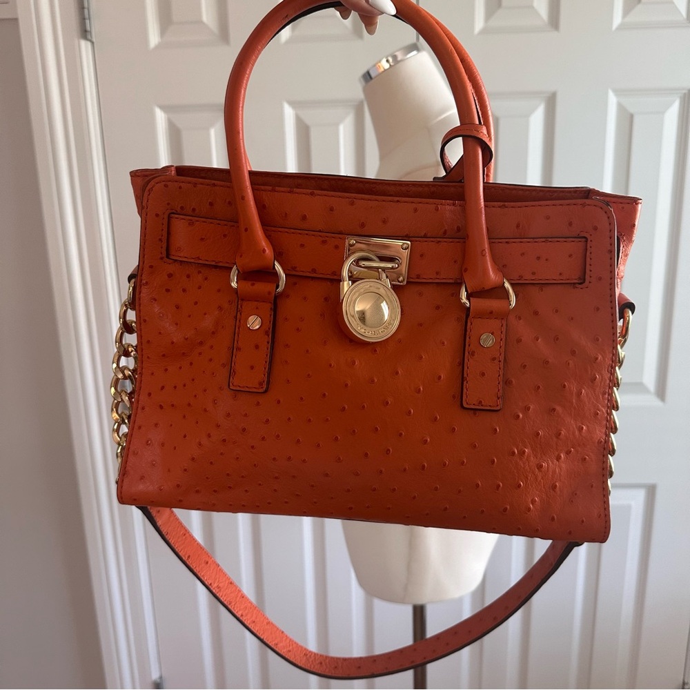 NWOT Michael Kors Orange Ostrage Embossed Leather Shoulder Bag with Gold Accents - Picture 10 of 12